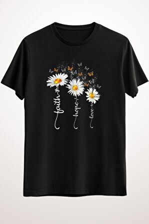 Erkek Siyah Faith Hope Love Butterfly Daisy Chirstian God Religious - Ds1589