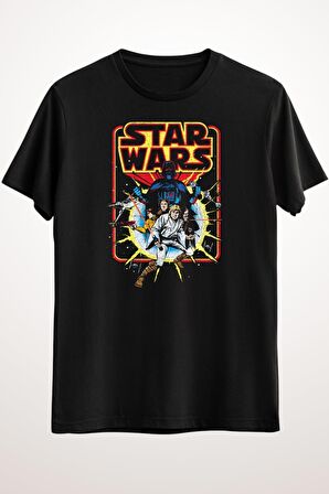 Erkek Siyah Retro Star Wars Comic - Ds1646