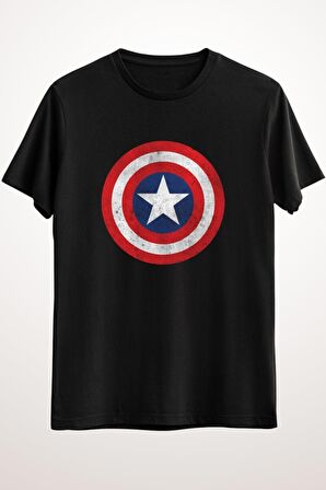 Erkek Siyah Captain America Shield Distressed - Ds1726