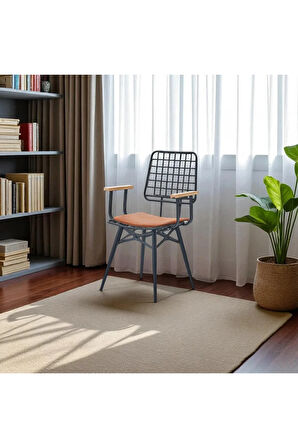 Rio S18 Kollu Sandalye – Nubuk Taba, Metal Siyah Ayak