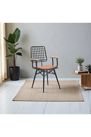 Rio S18 Kollu Sandalye – Nubuk Taba, Metal Siyah Ayak