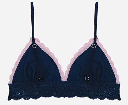 Lacivert Dekoltesi Pembe Dantel Detaylı Micro Bralet DS200475BR