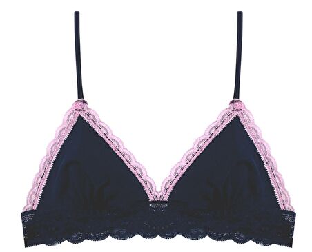 Lacivert Dekoltesi Pembe Dantel Detaylı Micro Bralet DS200475BR