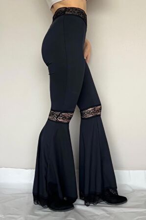 Dantel detaylı ispanyol paça pantalon