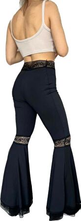 Dantel detaylı ispanyol paça pantalon