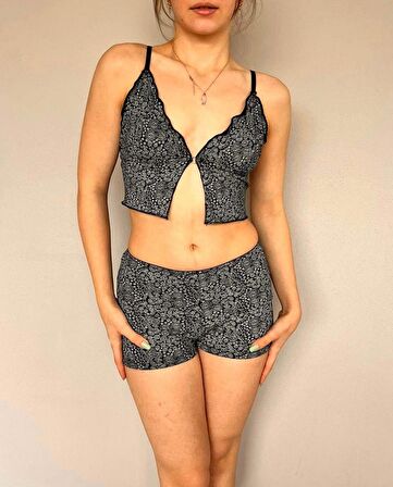 Şortlu crop pijama takım