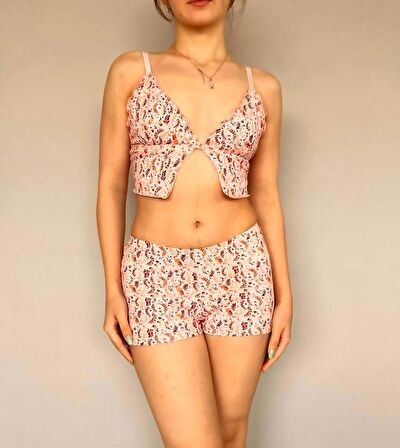 Şortlu crop pijama takım