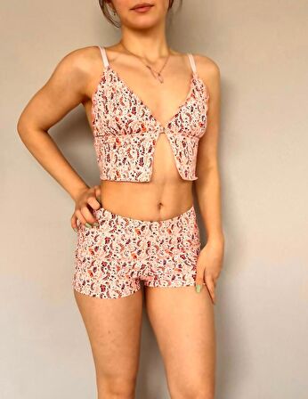 Şortlu crop pijama takım
