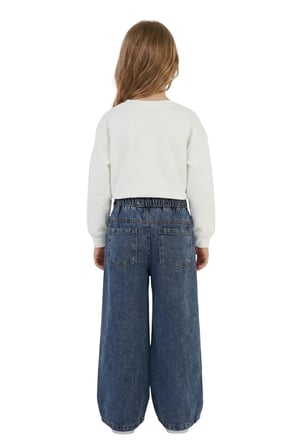 Kız Çocuk Bayramlık Günlük - Casual Geniş-Bol Paça Palazzo Kot Pantolon-Sweatshirt ikili takım — Beyaz - Mavi