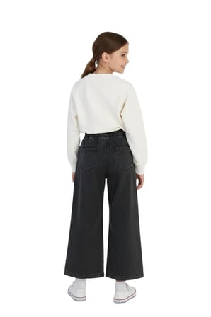 Kız Çocuk Bayramlık Günlük - Casual Geniş-Bol Paça Palazzo Kot Pantolon-Sweatshirt ikili takım — Beyaz - Siyah