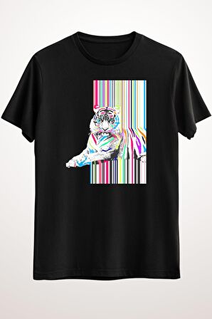 Erkek Siyah Cool Awesome Trendy Colorful Vibrant Neon Stripes Tiger Paint - Ds2127