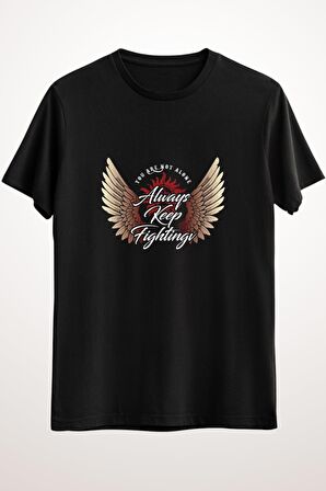 Erkek Siyah Always Keep Fighting - Angelic Tshirt Ds2191