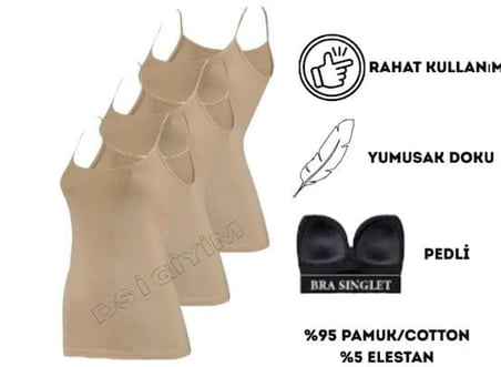 KOTA 6349 KADIN PEDLİ LİKRALI İP ASKILI ATLET 3 ADET