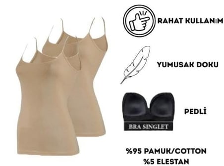 KOTA 6349 KADIN PEDLİ LİKRALI İP ASKILI ATLET 2 ADET