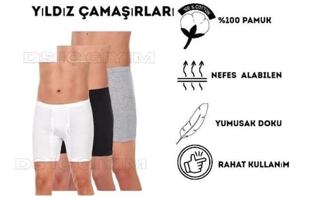 YILDIZ ÇAMAŞIR 05,140,141 ERKEK SÜPREM PAÇALI KARIŞIK RENKLİ BOXER 3 ADET