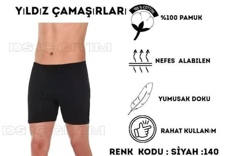 YILDIZ ÇAMAŞIR 140 ERKEK SÜPREM PAÇALI SİYAH BOXER TEKLİ
