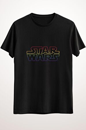 Erkek Siyah Star Wars Rainbow Outline Logo Gradient - Ds2693