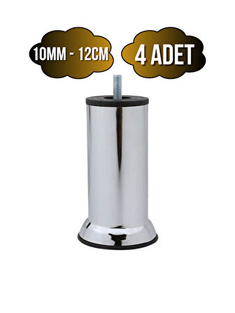 Metal Ayak Vidalı Pasolu Mobilya Yatak Koltuk Baza Ayağı(METAL)(4 ADET)(12CM)(KROM)(10MM)(VİDALI)