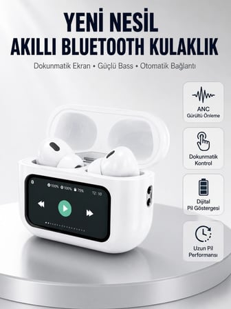 Dokunmatik Ekranlı Bluetooth Kulaklık Anc Gürültü Önleme Suya Dayanıklı Yeni Nesil