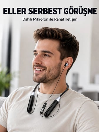 Uzun Kullanım Süreli Bluetooth Kulaklık Boyun Bantlı Mikrofonlu Kablosuz Müzik Ve Görüşme Kulaklığı