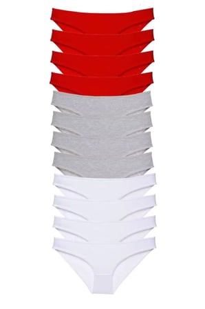 12 adet Süper Eko Set Likralı Kadın Slip Külot Kırmızı Gri Beyaz