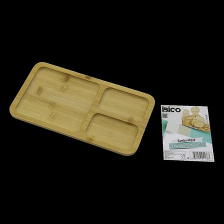 3 Bölmeli Dikdörtgen Bambu Servis Tepsisi 24.8X13.8X1.4 Cm