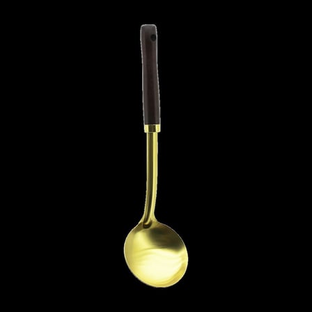 Metal Servis Kepçe Ahşap Saplı 35cm Altın