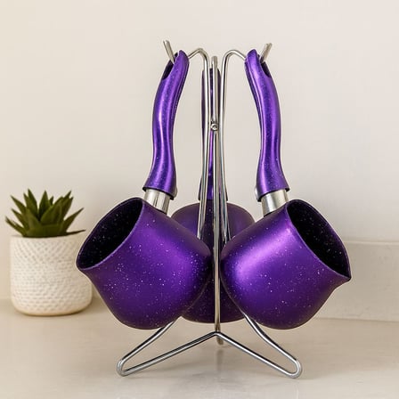 Granit Çelik Cezve Seti (230/280/380 ml) Metal Standlı
