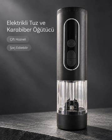 Mutfak Ve Sofra Kullanımına Uygun Çift Hazneli Elektrikli Tuz Karabiber Öğütücü