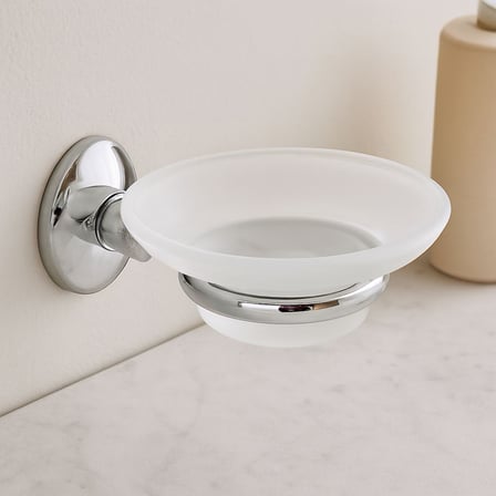 Banyo Katı Sabunluk - Plastik, Krom Metal Tutacaklı