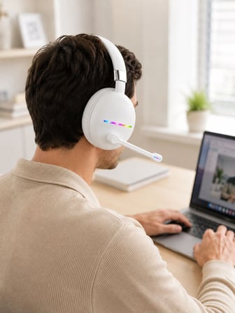 Kablosuz Bluetooth Mikrofonlu Beyaz Kulaklık  Rgb Işıklı
