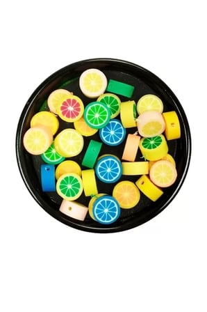 90 Adet 10 mm Polimer Kil Fimo Boncuk Takı Bileklik + 5 Metre Lastikli Misina Hediye - Renkli Limon