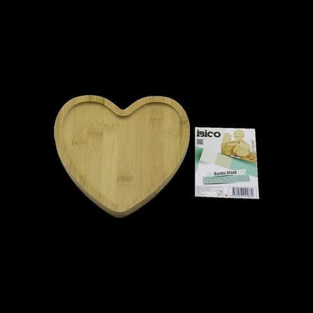 Kalp Model Bambu Ahşap Sunum Tepsisi - 20.5 X 19.5 X 1.4 Cm