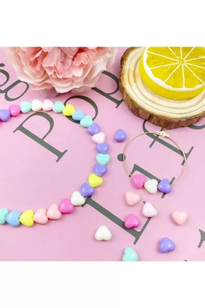 100 gr (500 adet) Şeker Rengi Akrilik Kalp Boncuklar Renkli Karışık Plastik Pastel Boncuklar Ara Boncuk Kalp Şekilli Kolye Bilezik için
