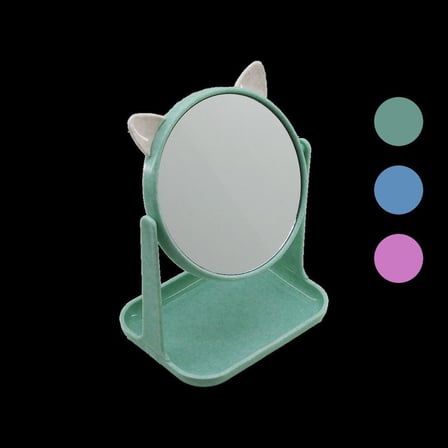 Yuvarlak 15 cm Plastik Makyaj Aynası (Kulaklı, Sepetli)