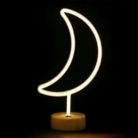 Neon Işıklı Ay Masa Gece Lambası Pil+usb