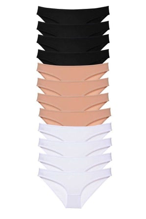 12 adet Süper Eko Set Likralı Kadın Slip Külot Siyah Ten Beyaz mudanis