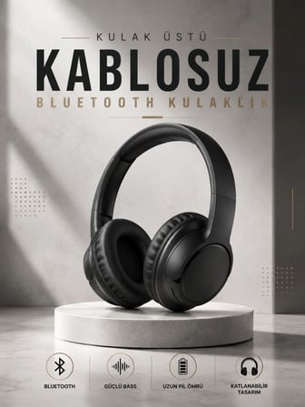 Kulak Üstü Kablosuz Bluetooth Kulaklık Yüksek Ses Kaliteli Anc Özelliği