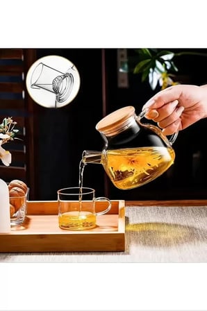 Bambu Kapaklı Borosilikat Cam Demlik 1000ml -CM-2000