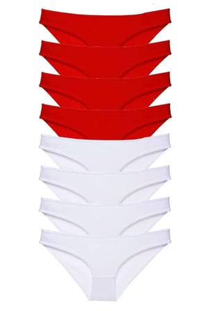 8 adet Süper Eko Set Likralı Kadın Slip Külot Kırmızı Beyaz