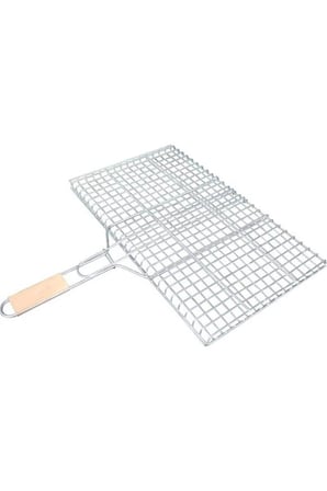 Ahşap Saplı Mangal Izgarası Galvanizli Paslanmaz Kafes Demir 25 x 40 cm mudanis