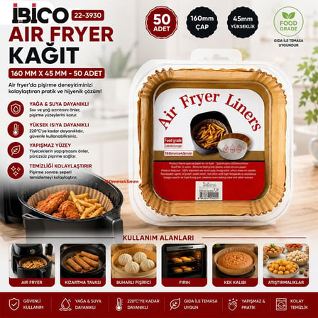 Air Fryer Kağıt Pişirme Kalıbı Kare 16x4.5 cm 50'li