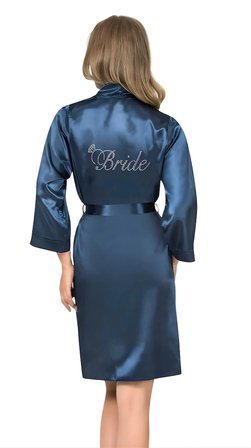 Lacivert Saten Bride Sabahlık Zarif Kadın Ev Giyim