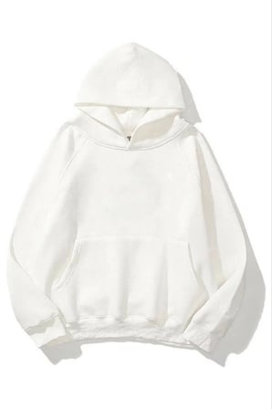 3 İplik Pamuklu   Kapşonlu Sweetshirt - Beyaz
