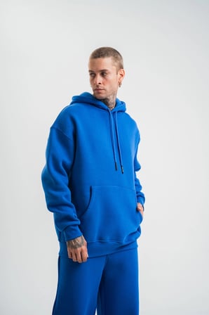 Double Oversize Kapşonlu Basic SweatShirt - Mavi