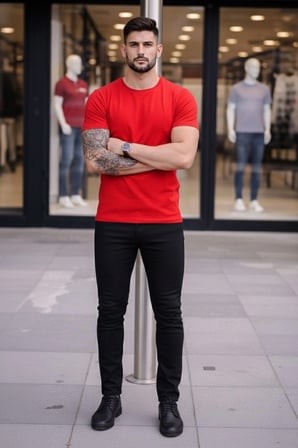 Marsilyan Erkek Tişört Bisiklet Yaka Kırmızı L Slim Fit