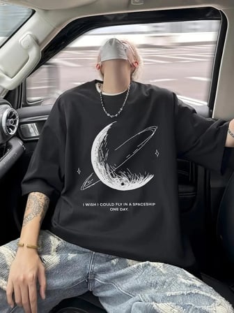 Siyah Tişört Grafik Genç Emo Vintage Gotik Rahat Büyük Beden Kısa Kollu Tişört- Siyah