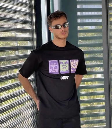 Bisiklet Yaka Baskılı Oversize T-Shirt - Siyah