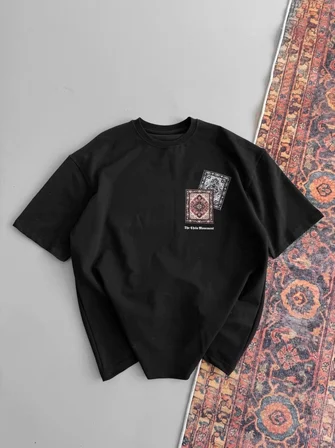 Baskılı Oversize T-shirt - Siyah