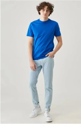 Düz Biskilet Yaka Oversize T-shirt - Mavi